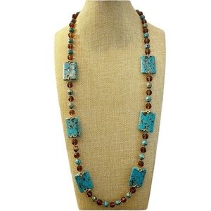 Vintage Joan Rivers Blue Turquoise & Smoky Topaz Gold Necklace